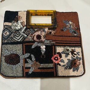 Beaded Floral Handbag with Tortoise Handle